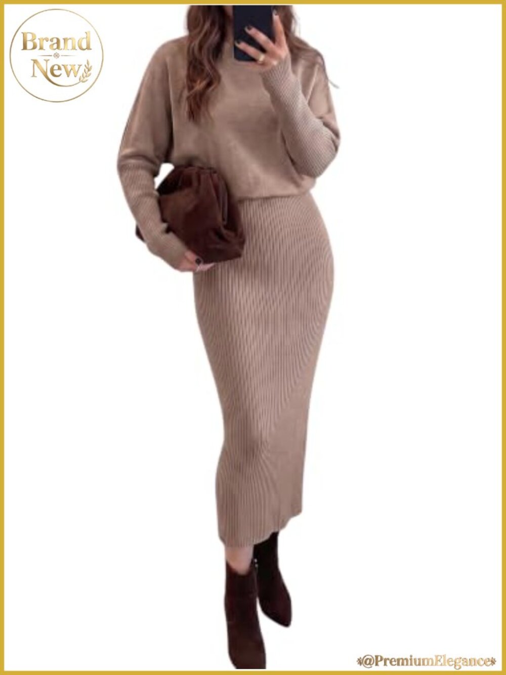 Ribbed Knit Sweater Dress Long Sleeve Bodycon Midi